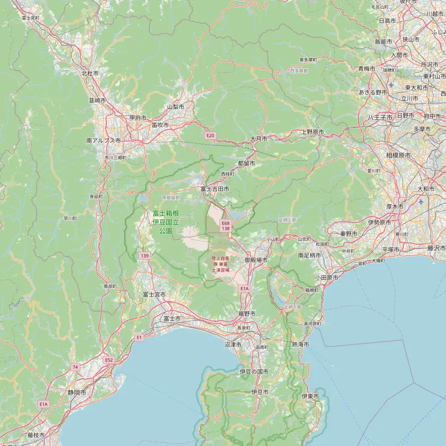 Map of Mount Fuji with the Fifth Station on the Subaru Line and Fujiyama Snow Resort Yeti on the south side