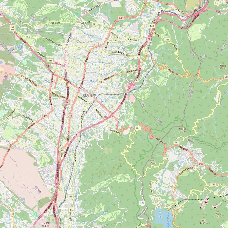 Map of Gotemba with Gotemba Station, Konohana no Yu at the outlet mall and Fuji Hakkei no Yu on the Otome Pass road